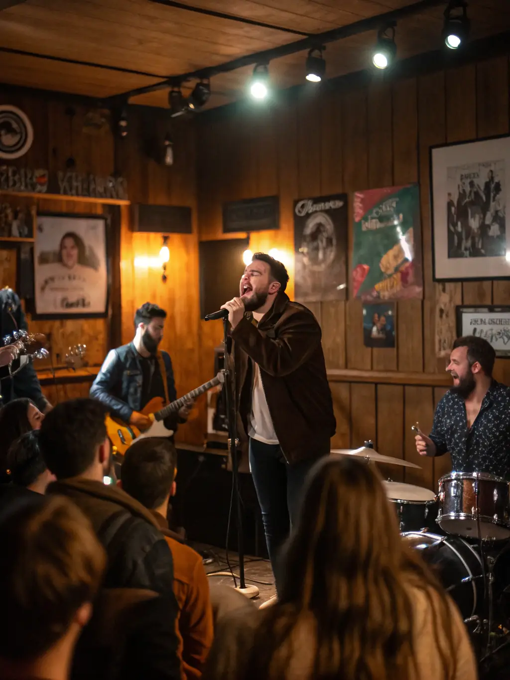 A vibrant image of a live music performance featuring the Tapeworms band, showcasing their energy and connection with the audience.