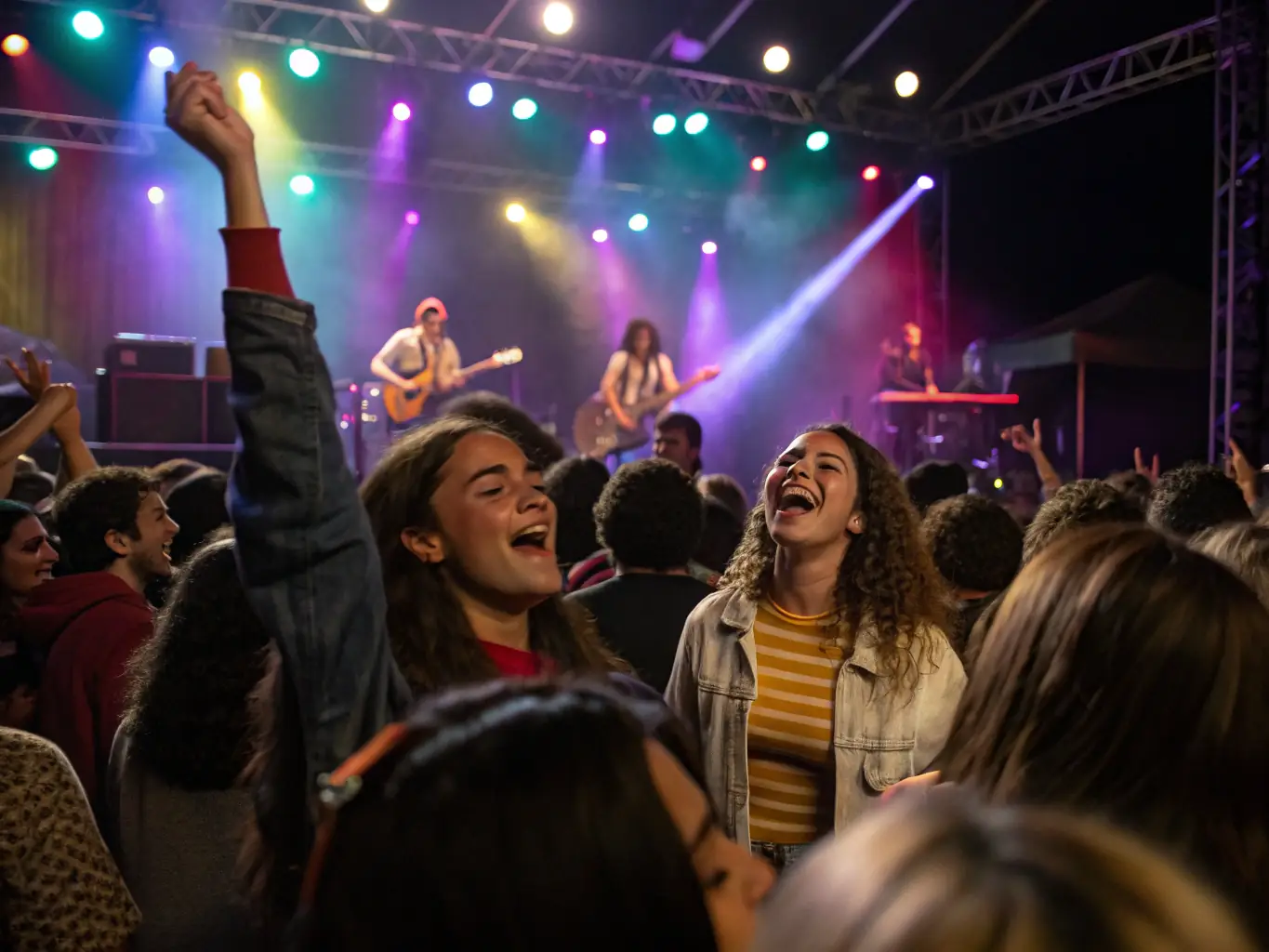 A dynamic image of a live music event organized by ALL STARS PRODUCTION, featuring local artists performing for an enthusiastic audience.
